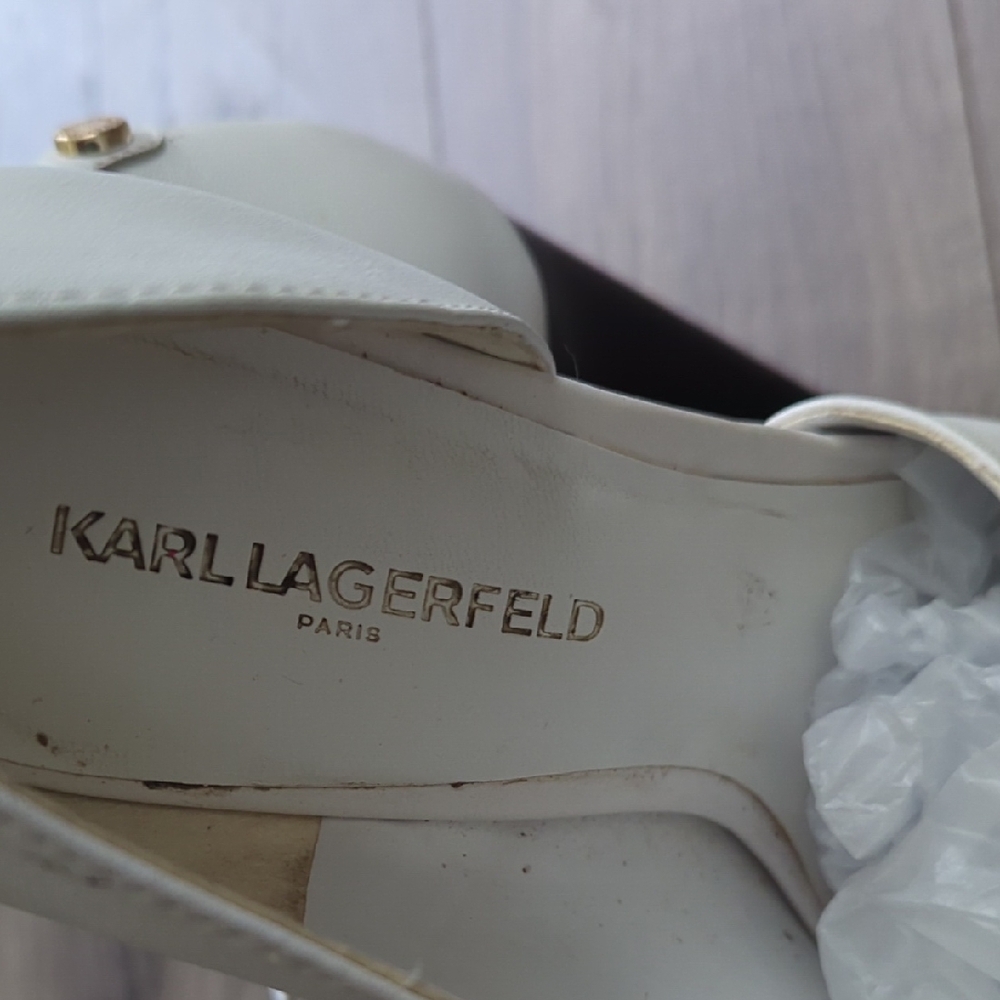Karl Lagerfeld Cream Peep Toe Heels - Picture 2 of 16